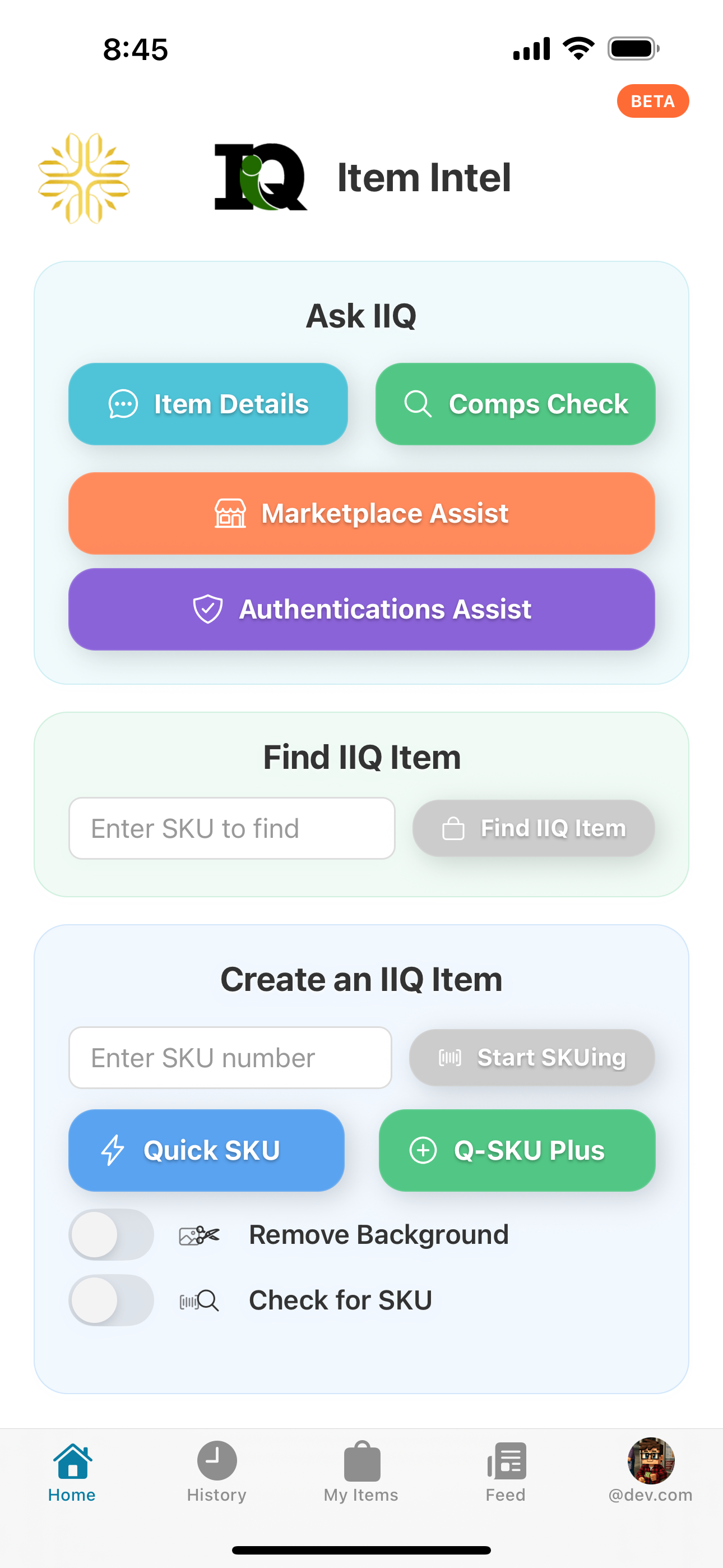 ItemIQ Main Interface
